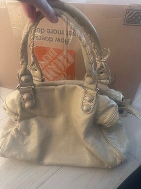 Balenciaga Classic Soft Leather Satchel Handbag in Light Beige